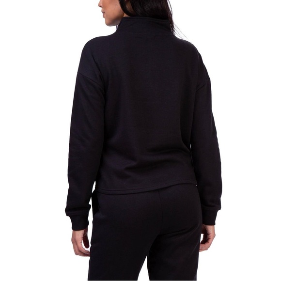 U.S. Polo Assn. Women's Black Cropped Quarter Zip Fleece Pullover Hoodie - Picture 2 of 9